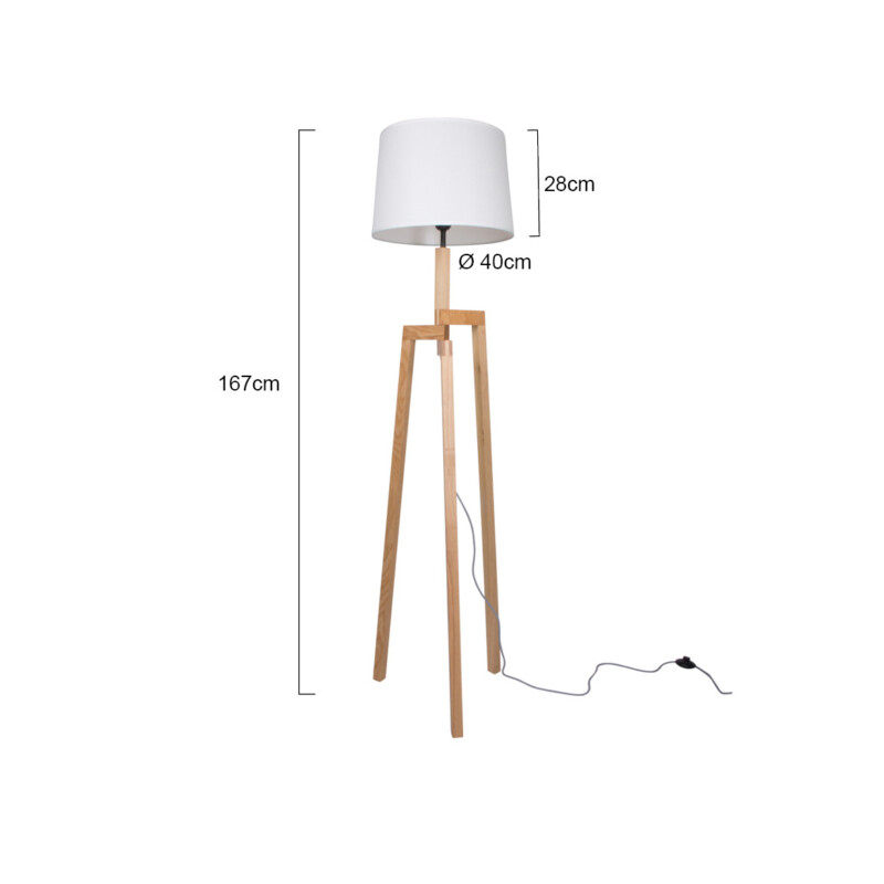 Lámpara de pie escandinava trípode de madera beige Mexlite Sabi - Imagen 8