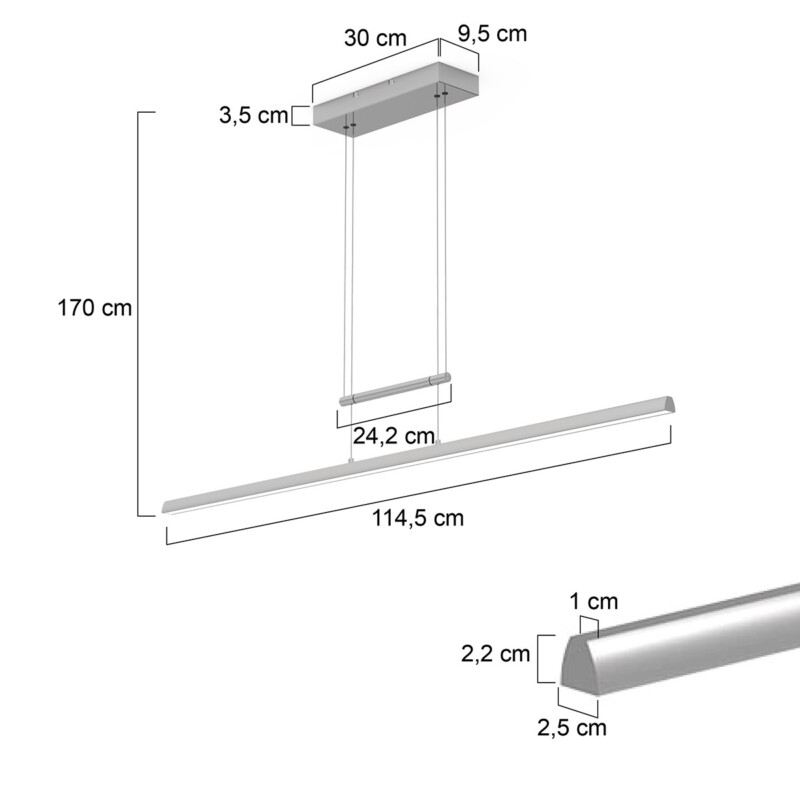 Lámpara colgante rectangular de diseño con placa de vidrio de acero Steinhauer Profilo - Imagen 7