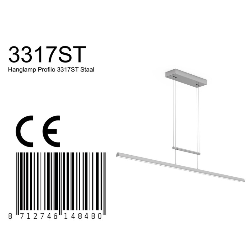 Lámpara colgante rectangular de diseño con placa de vidrio de acero Steinhauer Profilo - Imagen 8