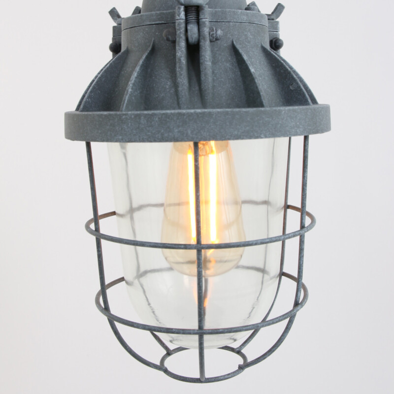 Lámpara colgante industrial de vidrio y metal gris Mexlite Ebbe - Imagen 13