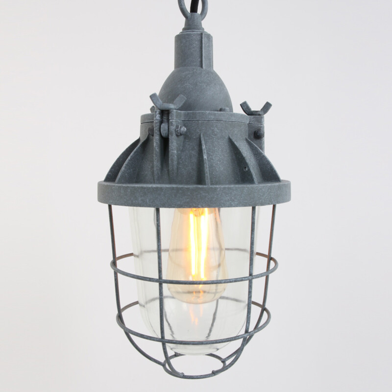 Lámpara colgante industrial de vidrio y metal gris Mexlite Ebbe - Imagen 4