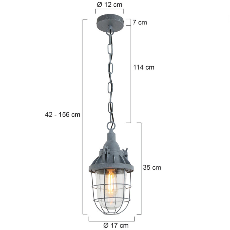 Lámpara colgante industrial de vidrio y metal gris Mexlite Ebbe - Imagen 7