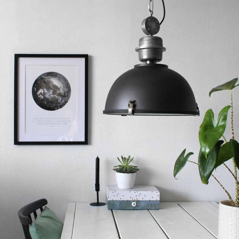 Lámpara colgante de metal/cristal negro áspero en forma de cúpula Steinhauer Bikkel - Imagen 3