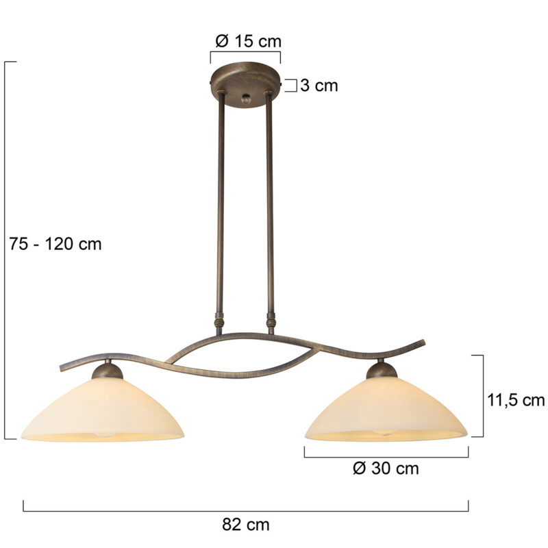 Lámpara colgante de 2 luces de bronce con vidrio marmolado Steinhauer Capri - Imagen 7