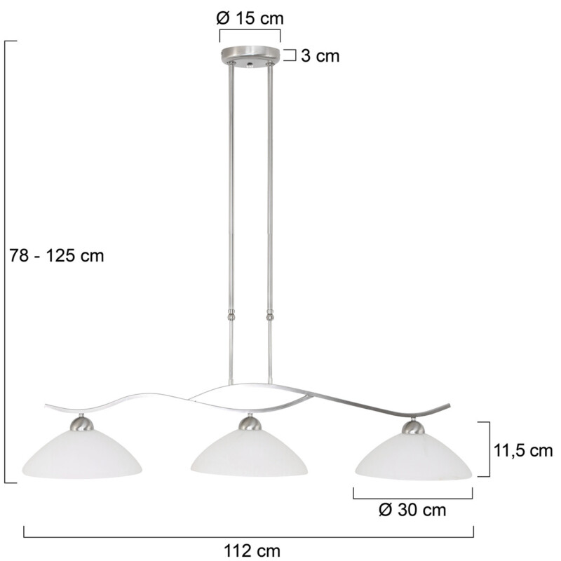 Lámpara colgante de 3 luces de acero con pantallas de vidrio opalino Steinhauer Capri - Imagen 8