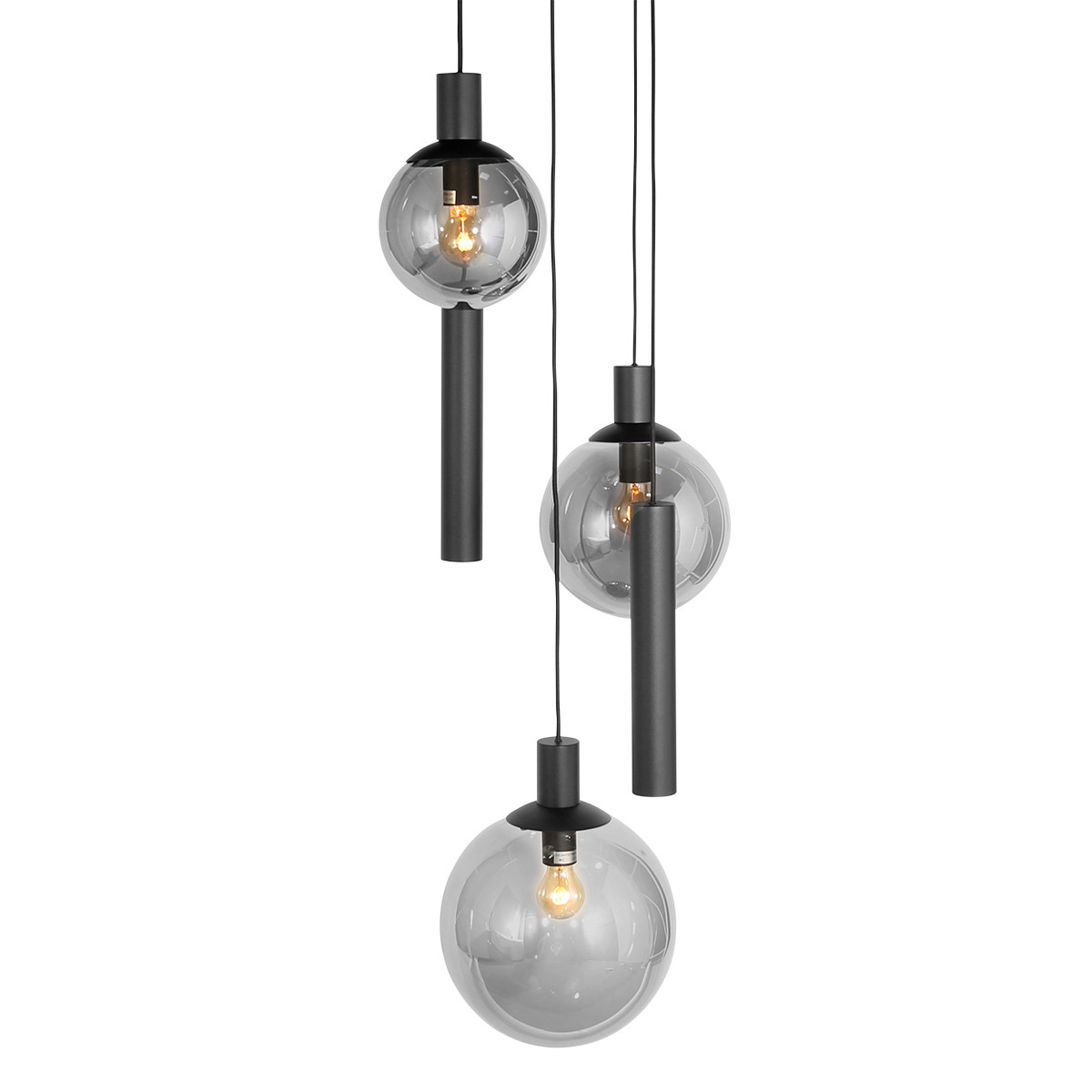 Lámpara colgante negra de 5 luces con globos / tubos de vidrio verticales Steinhauer Bollique