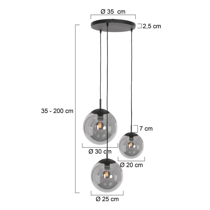 Lámpara de tres luces cristal ahumado Steinhauer Bollique - Imagen 6