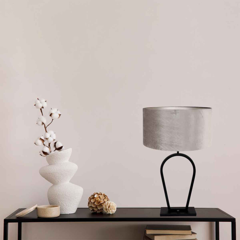lampara-mesa-pantalla-plata-steinhauer-stang-negro-3505zw-3