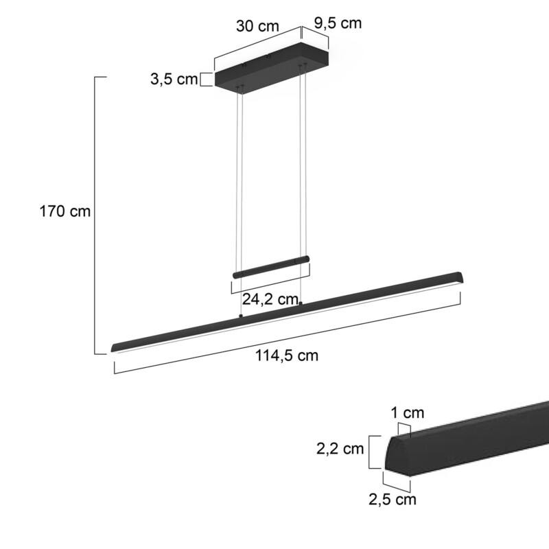 Lámpara colgante minimalista negra con placa de vidrio Steinhauer Profilo - Imagen 7