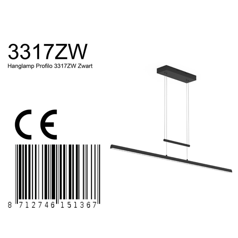 Lámpara colgante minimalista negra con placa de vidrio Steinhauer Profilo - Imagen 8