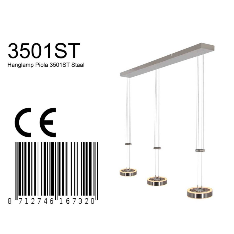 Lámpara techo 3 luces Steinhauer Piola acero y transparente - Imagen 7