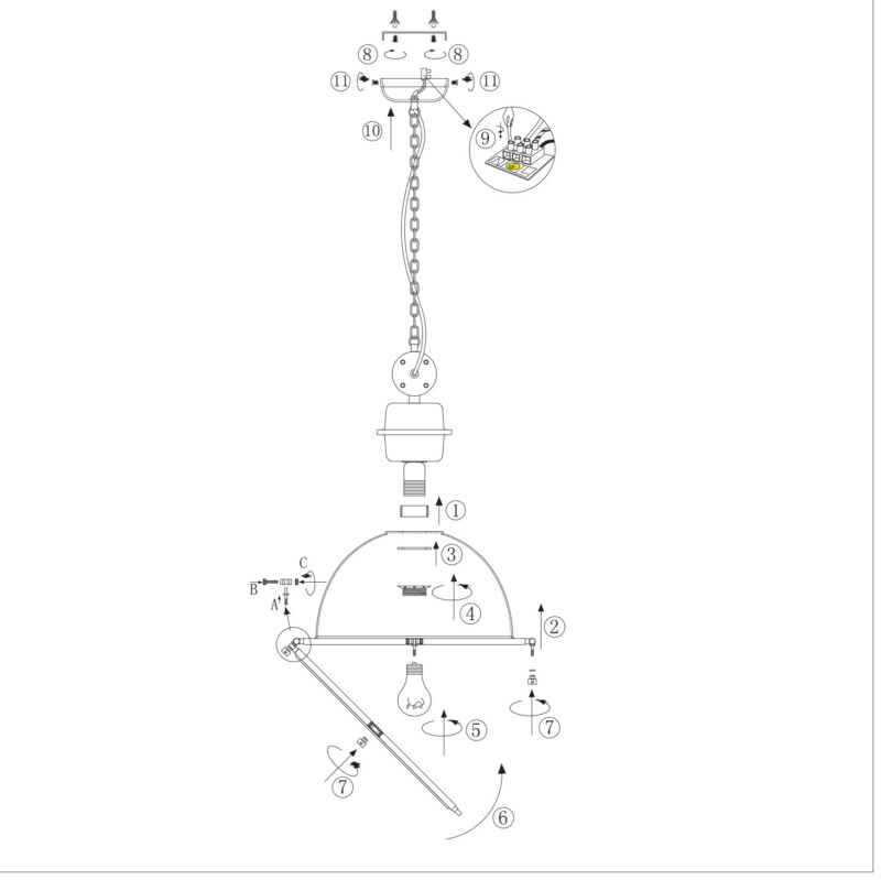 Lámpara colgante de metal y vidrio transparente industrial Steinhauer Bikkel - Imagen 10