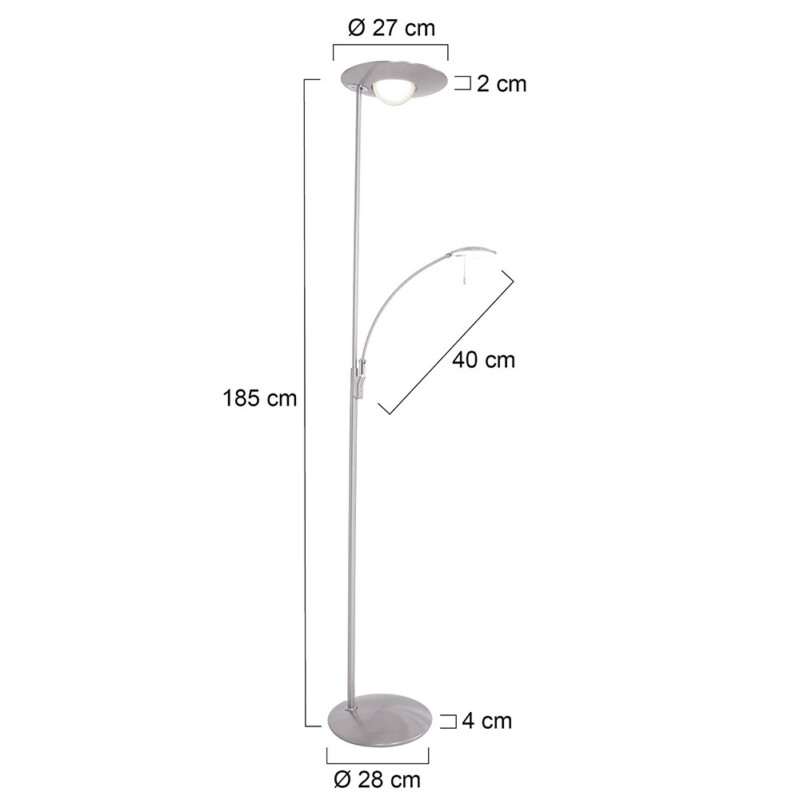 Moderna lámpara pie plateada Steinhauer Zenith led acero y blanco - Imagen 7