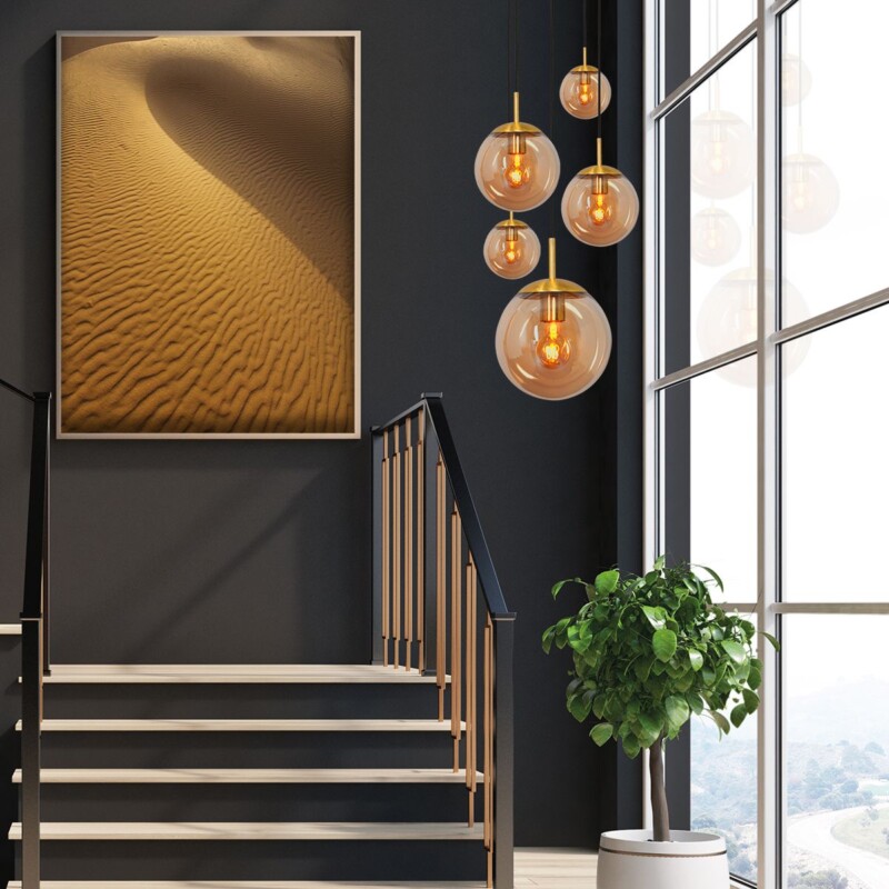 Lámpara colgante moderna de vidrio ámbar y metal Steinhauer Bollique - Imagen 16