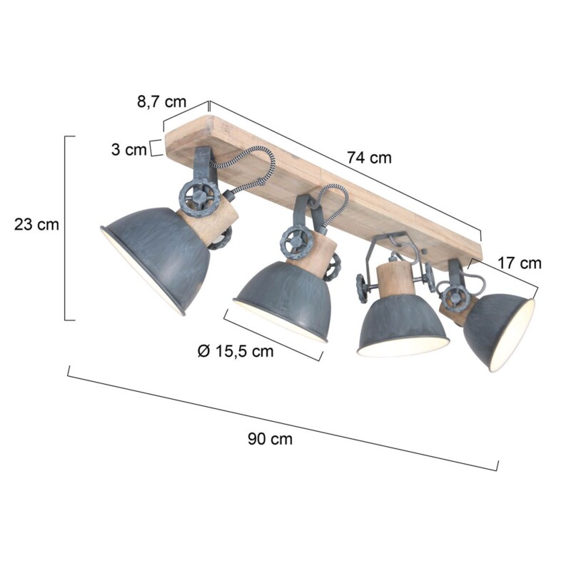 Regleta cuatro focos grises Mexlite Gearwood - Imagen 6