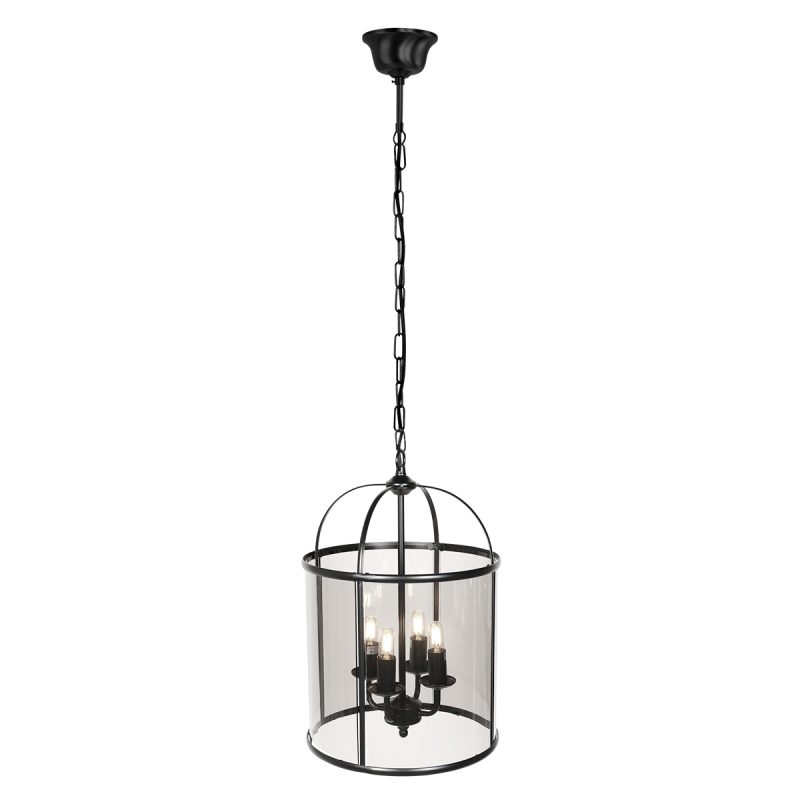 Lámpara colgante de 4 luces negra con forma de linterna metal/vidrio Steinhauer Pimpernel - Imagen 2
