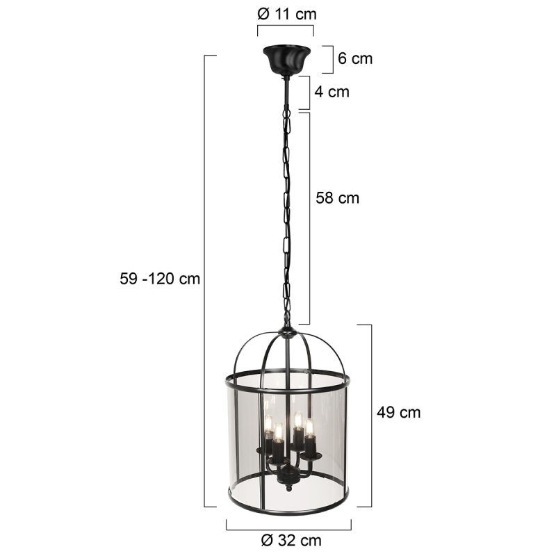 Lámpara colgante de 4 luces negra con forma de linterna metal/vidrio Steinhauer Pimpernel - Imagen 7