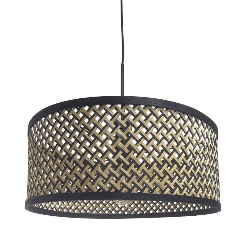 lámpara-colgante-negra-con-pantalla-de-mimbre-steinhauer-sparkled-light-3753zw