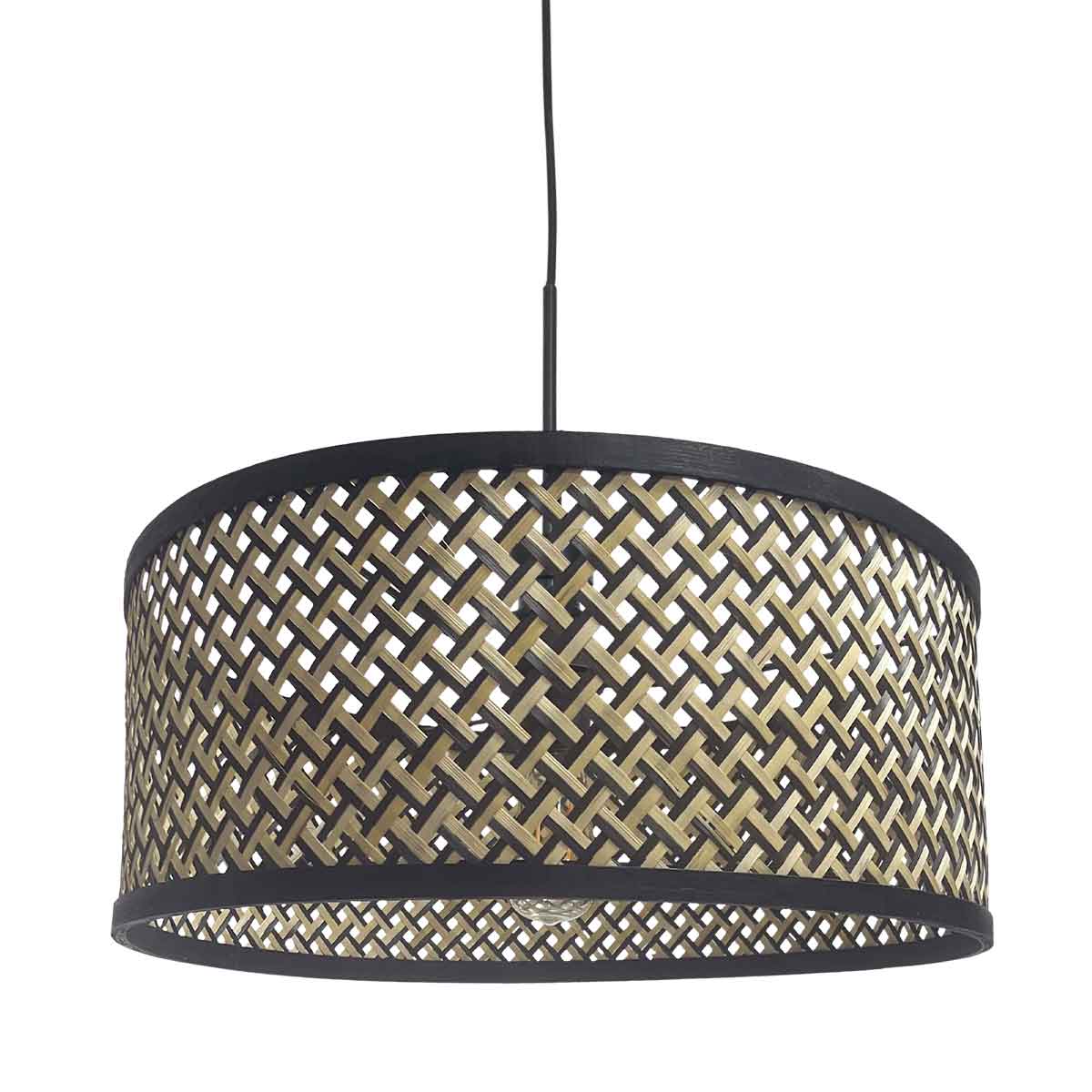 Lámpara colgante negra con pantalla de mimbre Steinhauer Sparkled Light