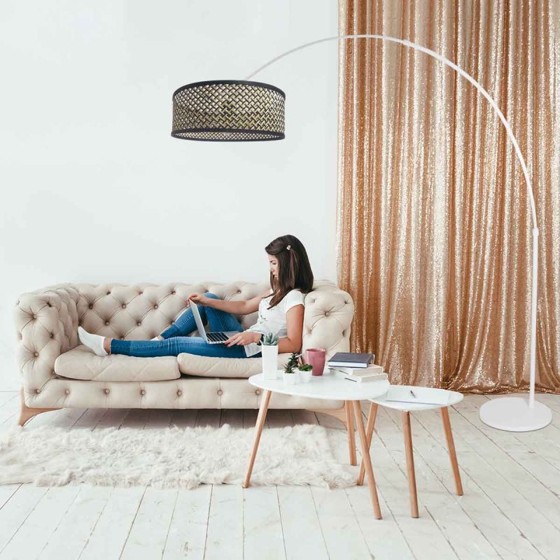 Lámpara de arco blanca con pantalla de mimbre Steinhauer Sparkled Light - Imagen 3
