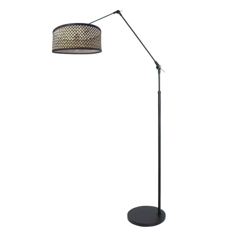 Lámpara de arco moderna negra con pantalla de mimbre Steinhauer Prestige Chic - Imagen 2