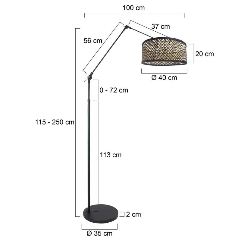 Lámpara de arco moderna negra con pantalla de mimbre Steinhauer Prestige Chic - Imagen 6