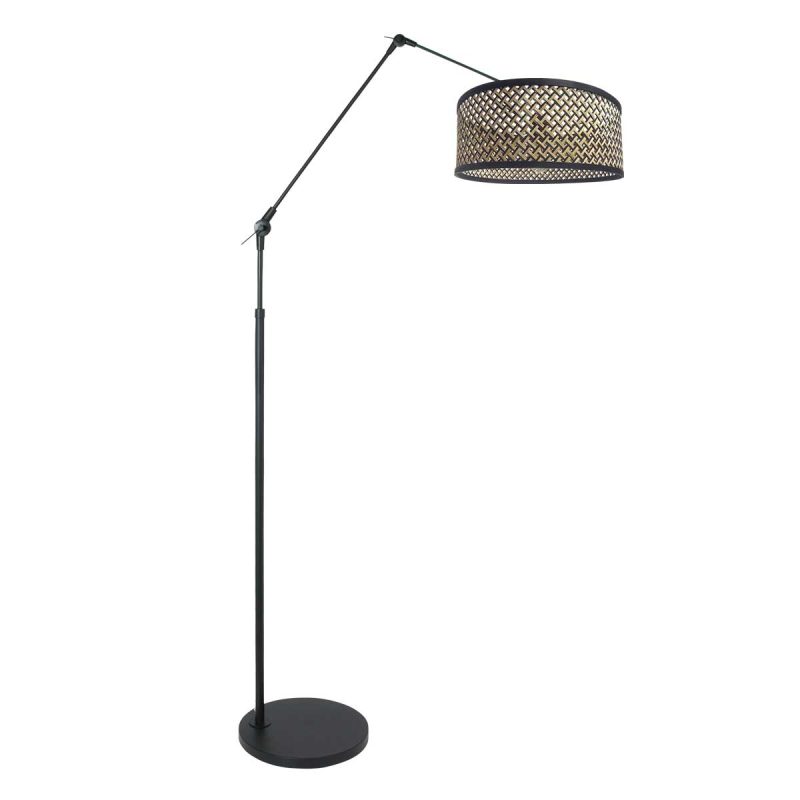 lámpara-de-arco-moderna-negra-con-pantalla-de-mimbre-steinhauer-prestige-chic-3792zw