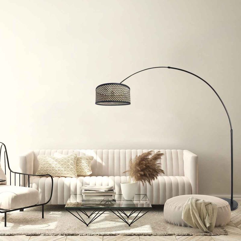 Lámpara de arco negra con pantalla de mimbre Steinhauer Sparkled Light - Imagen 3