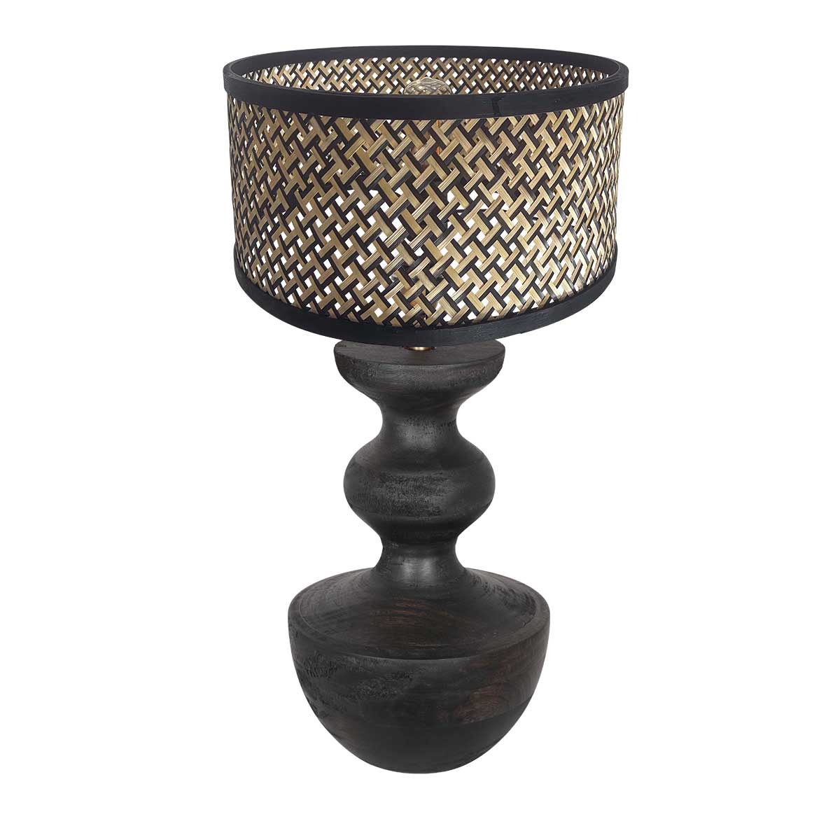 Lámpara de mesa de campo de madera con pantalla de mimbre Steinhauer Lyons