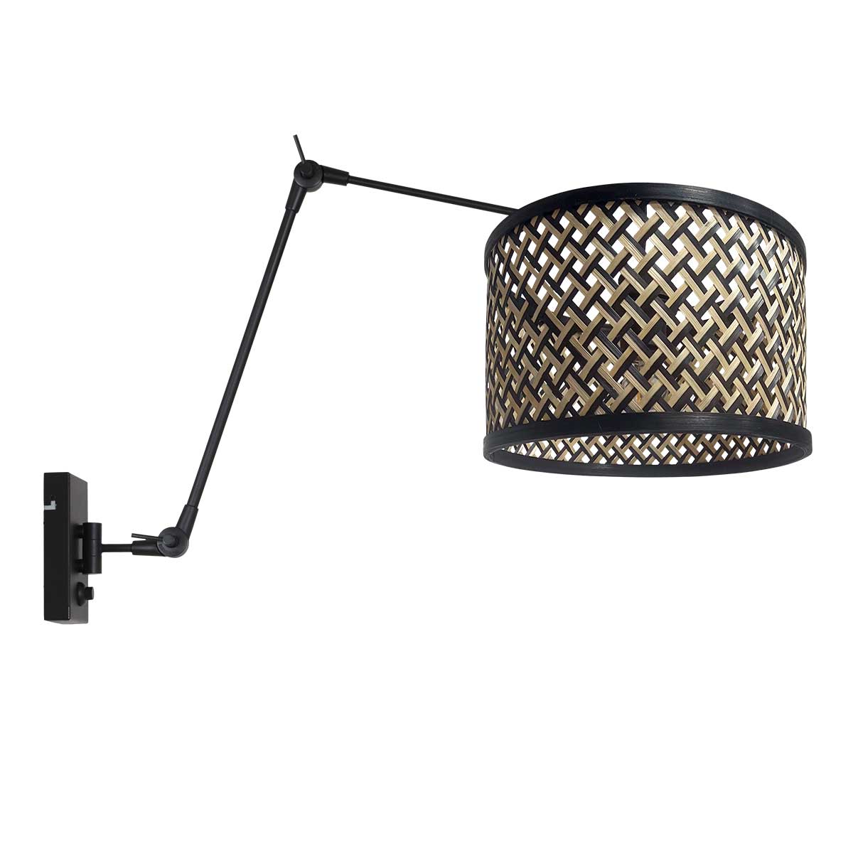 Lámpara de pared moderna negra con pantalla de mimbre Steinhauer Prestige Chic