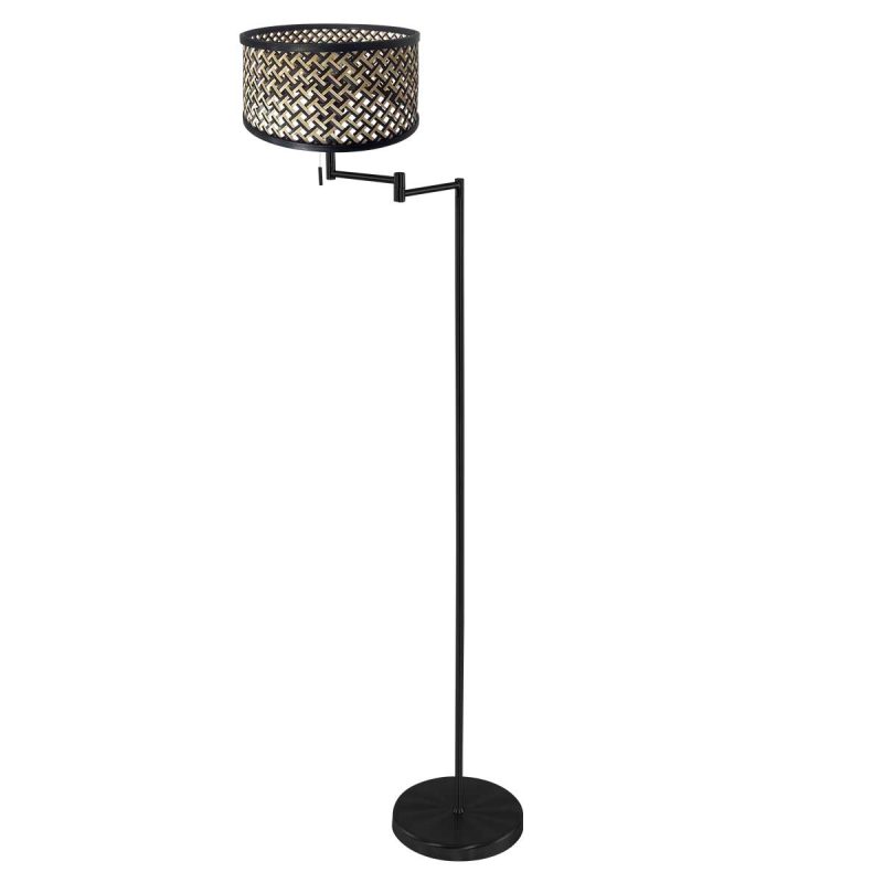 Lámpara de pie industrial negra con pantalla de mimbre Mexlite Bella - Imagen 2