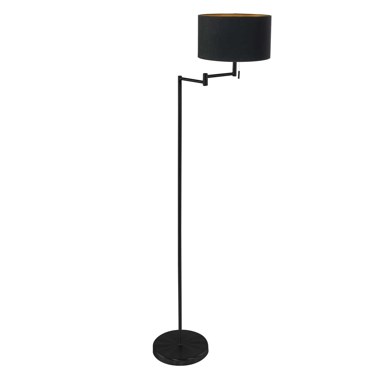 Lámpara de pie industrial negra con pantalla negra Mexlite Bella