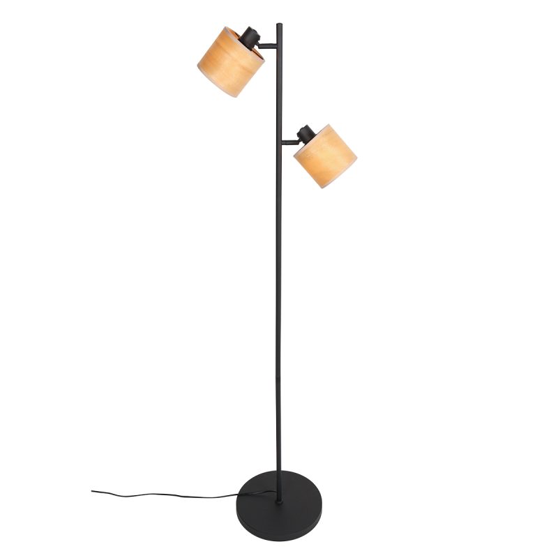 Lámpara de pie de dos luces negra con pantallas de bambú Mexlite Bambus - Imagen 2