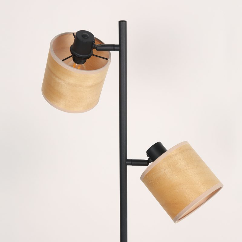 Lámpara de pie de dos luces negra con pantallas de bambú Mexlite Bambus - Imagen 5