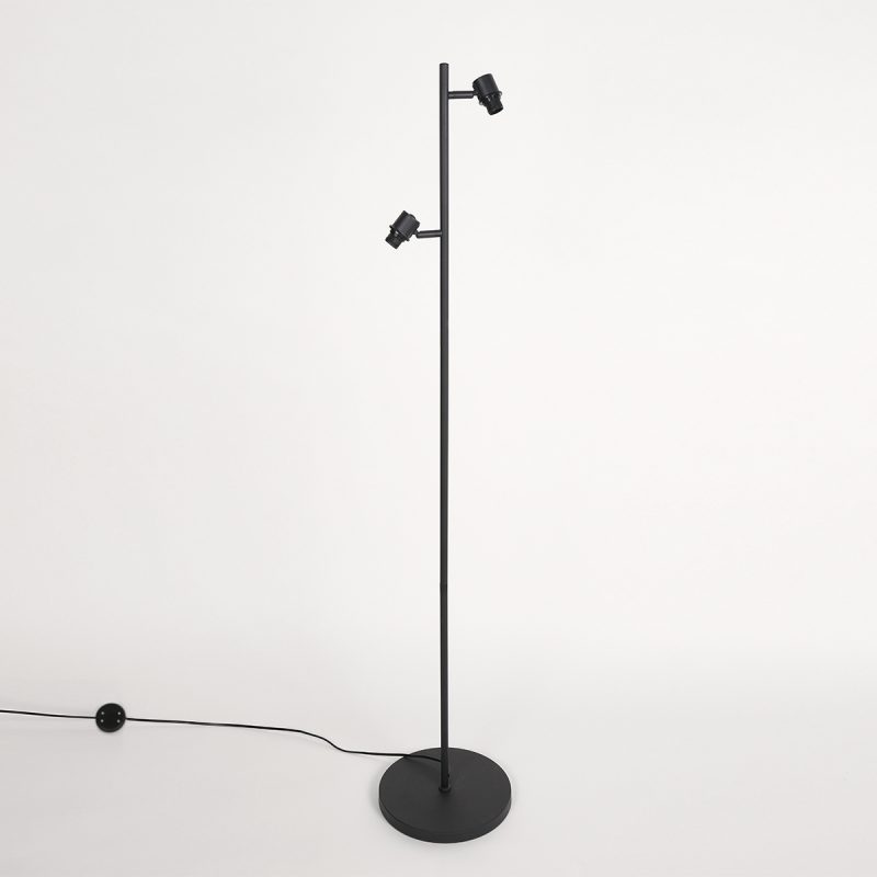 Lámpara de pie de dos luces negra con pantallas de bambú Mexlite Bambus - Imagen 9
