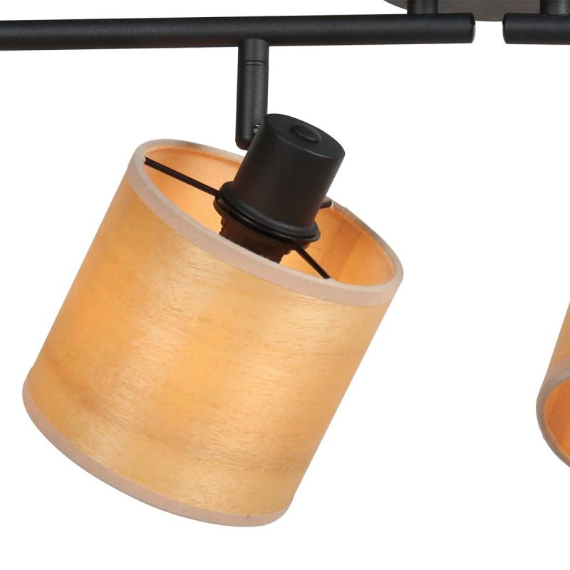 Foco de cuatro luces negro con pantallas de bambú Mexlite Bambus - Imagen 5