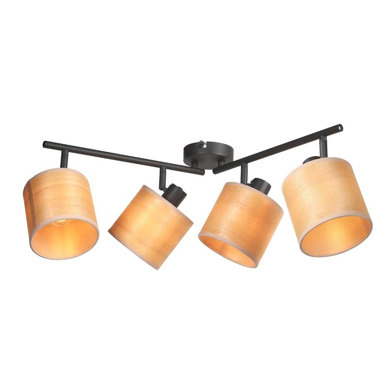 Foco de cuatro luces negro con pantallas de bambú Mexlite Bambus - Imagen 7