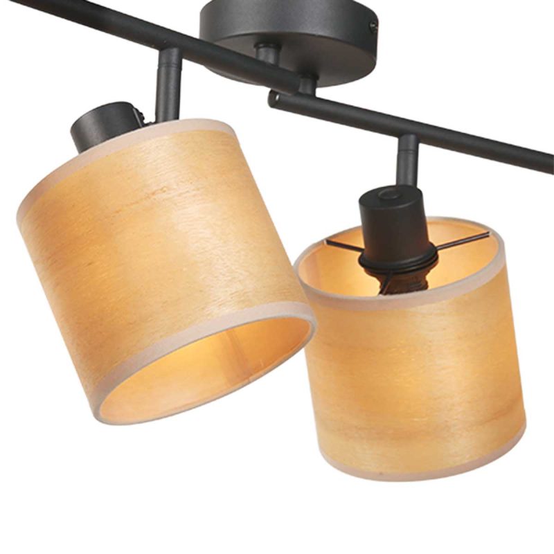 Foco de cuatro luces negro con pantallas de bambú Mexlite Bambus - Imagen 8