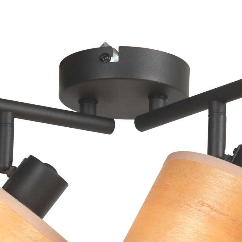Foco de cuatro luces negro con pantallas de bambú Mexlite Bambus - Imagen 10