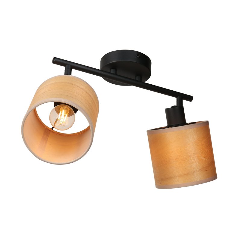 Foco de dos luces negro con pantallas de bambú Mexlite Bambus - Imagen 2