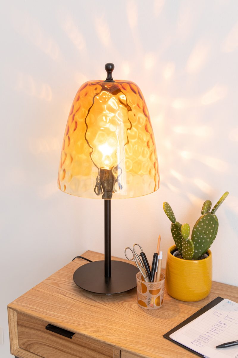 Lámpara de mesa retro de vidrio amarillo Jolipa Oceane - Imagen 4