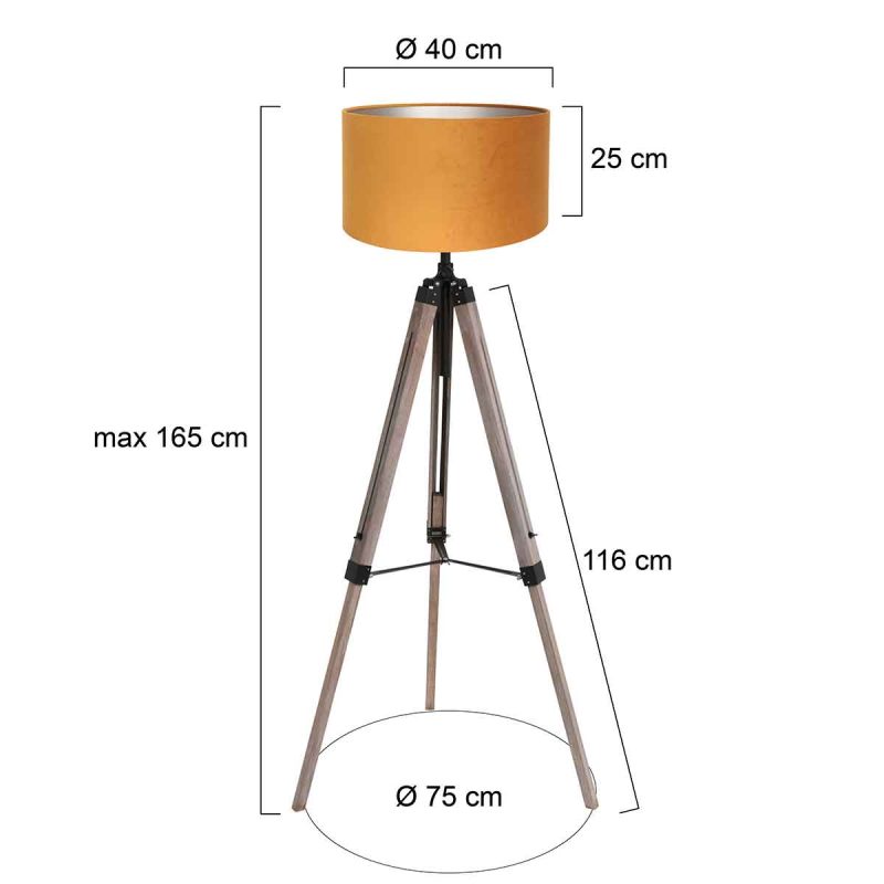 Lámpara de pie de tres patas negra con pantalla de terciopelo Mexlite Triek - Imagen 6
