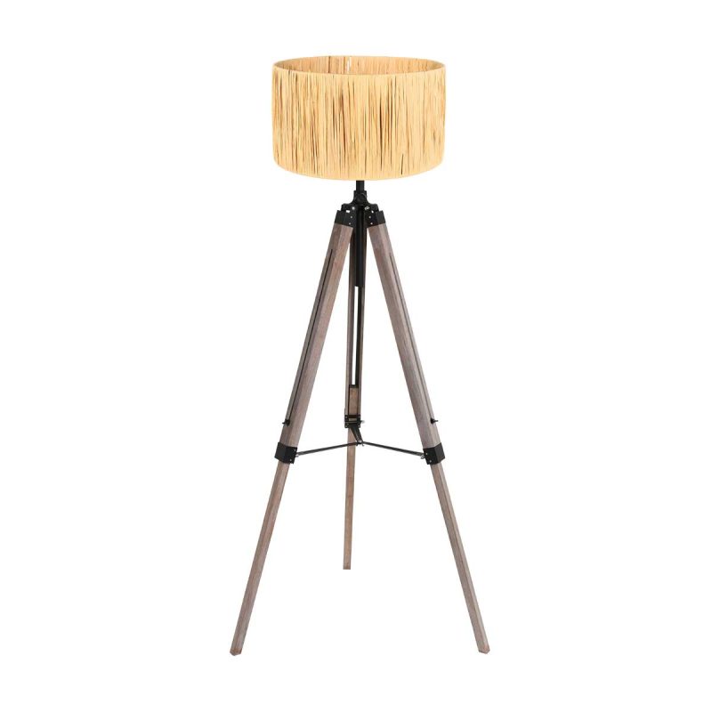 Lámpara de pie negra de madera con pantalla de hierba Mexlite Triek - Imagen 2