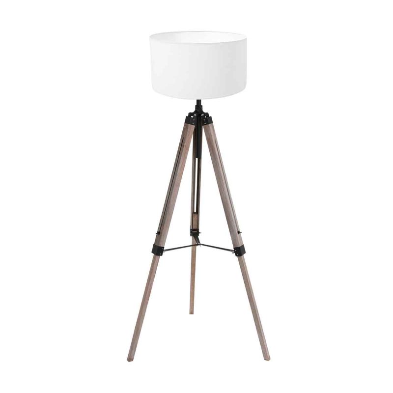 Lámpara de pie negra de madera con pantalla de lino Mexlite Triek - Imagen 2