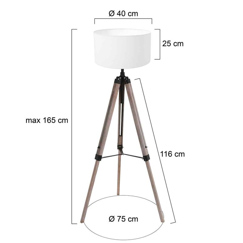 Lámpara de pie negra de madera con pantalla de lino Mexlite Triek - Imagen 6