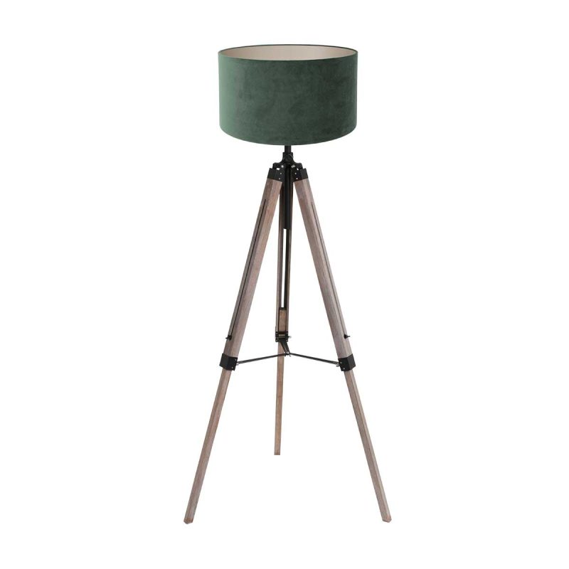 Lámpara de pie negra de madera con pantalla de terciopelo Mexlite Triek - Imagen 2