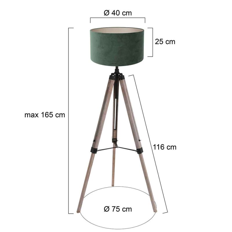 Lámpara de pie negra de madera con pantalla de terciopelo Mexlite Triek - Imagen 6