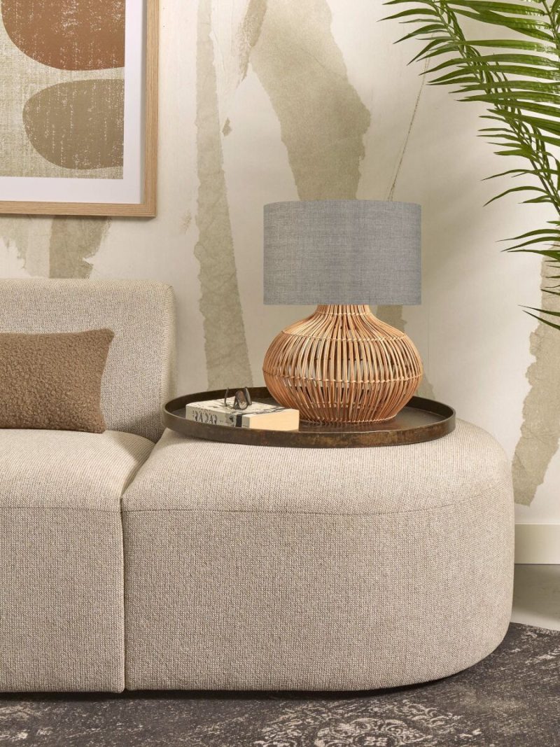 Lámpara de mesa bohemia de ratán y lino gris GOOD & MOJO Kalahari - Imagen 5
