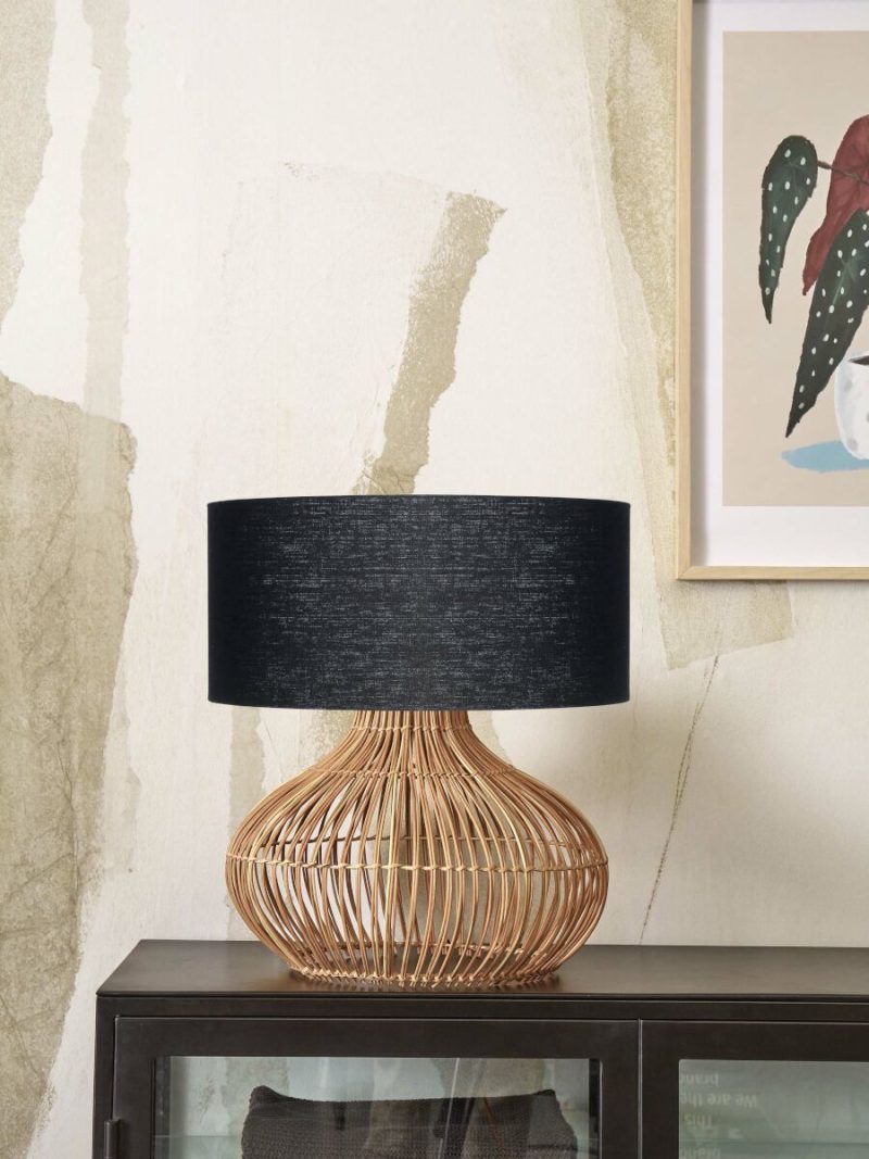 lámpara de mesa ratán/lino negro L GOOD & MOJO Kalahari - Imagen 2