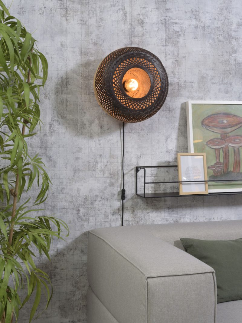 Lámpara de pared bohemia de bambú negro y natural GOOD & MOJO Palawan - Imagen 2